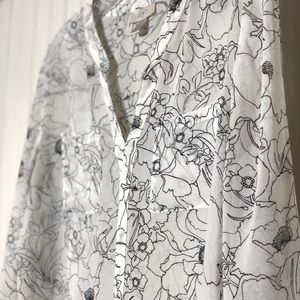 Sheer Black and White Floral Blouse, Loft, Small